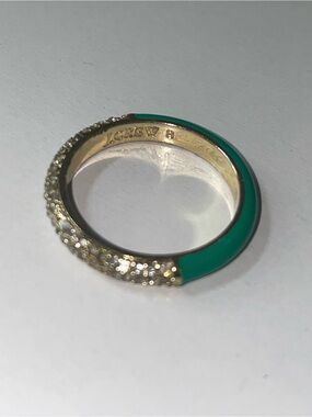 J. Crew Teal Enamel and Pave Crystal Band size 8